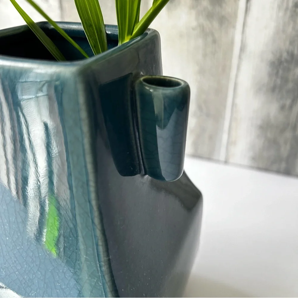 🌴 Elegant West Elm One-of-a-Kind Rare Serene Jade Blue Ceramic Vase